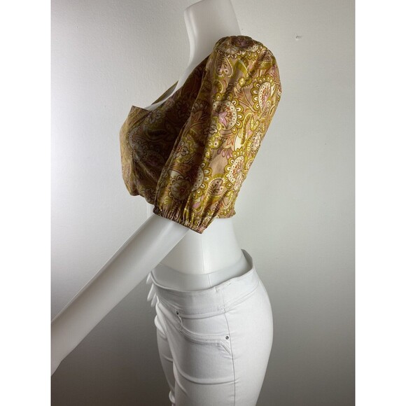 F. Anthropologie O.P.T Crop Top Size L Blouse Short Sleeve Square NecK NWT - Picture 7 of 10